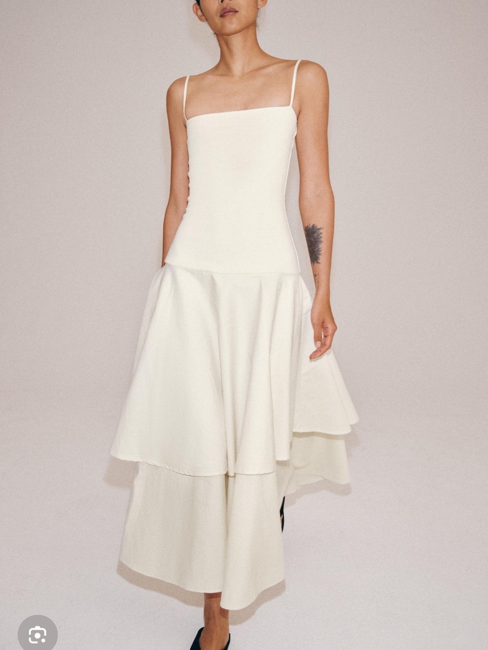 Zara Cream Double-Tier Maxi Dress